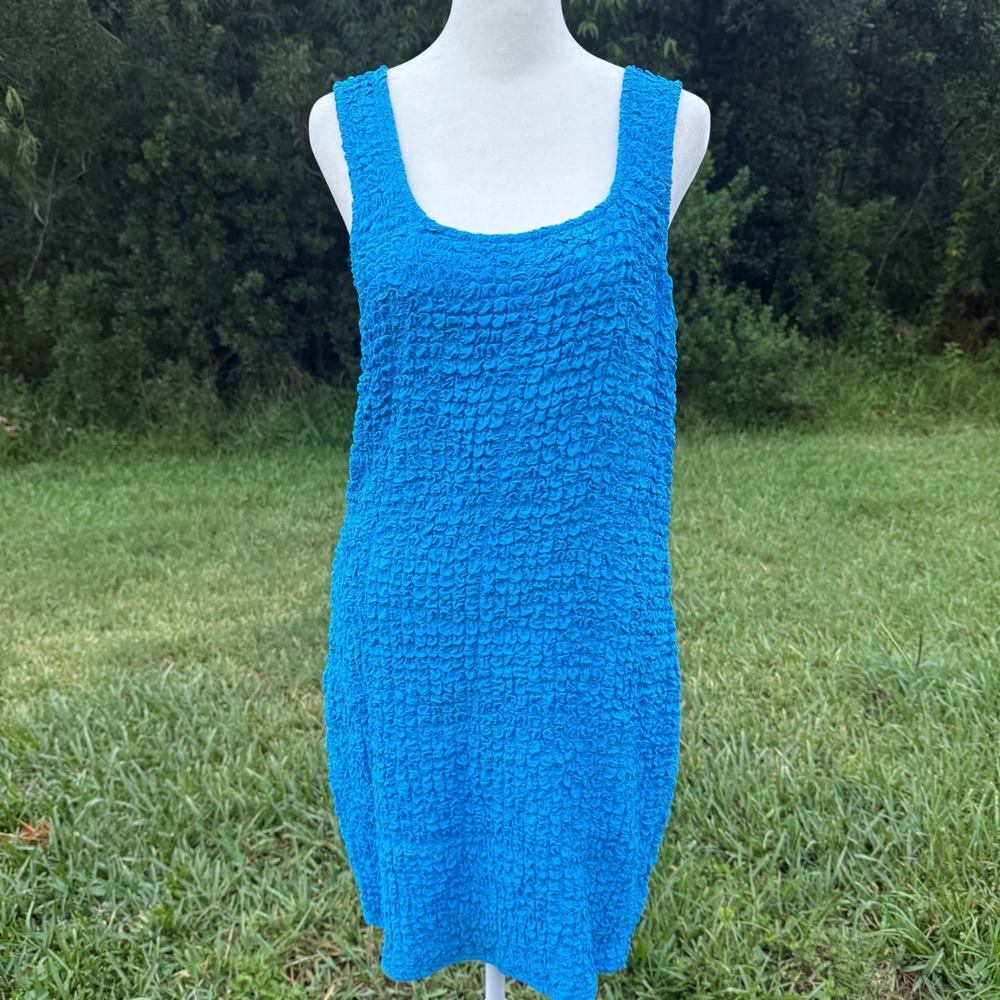 Rails Popcorn Texture Beachy Sleeveless Mini Dress Wedding Guest Womens L Blue